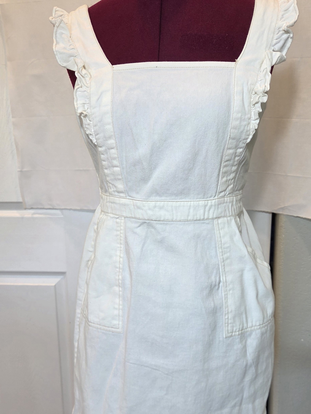 Japna  Winter White Ruffle Strap Midi Dress Cottagecore Minimalism Utility